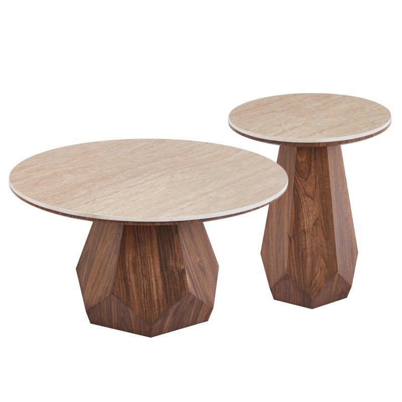 ΤΡΑΠΕΖΙΑ ΣΑΛΟΝΙΟΥ 2ΤΜΧ VENERA HM12109 ΚΕΡΑΜΙΚΑ TOP--MDF ΒΑΣΕΙΣ Φ80+Φ45εκ.