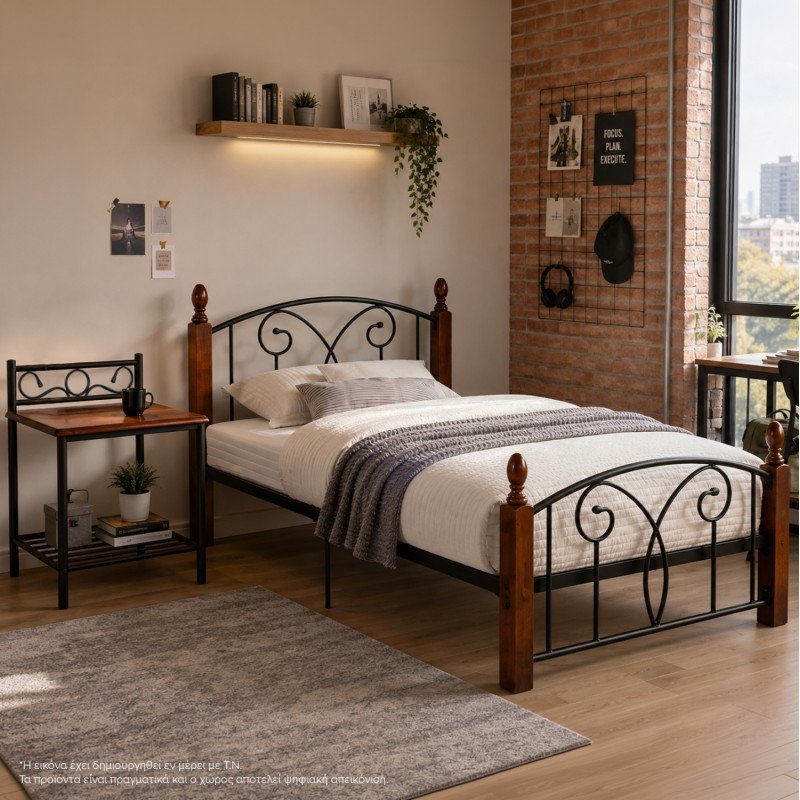 ΣΕΤ ΥΠΝΟΔΩΜΑΤΙΟΥ ΜΕ ΣΤΡΩΜΑ 3ΤΜΧ HM11217 RUBBERWOOD-ΜΕΤΑΛΛΟ