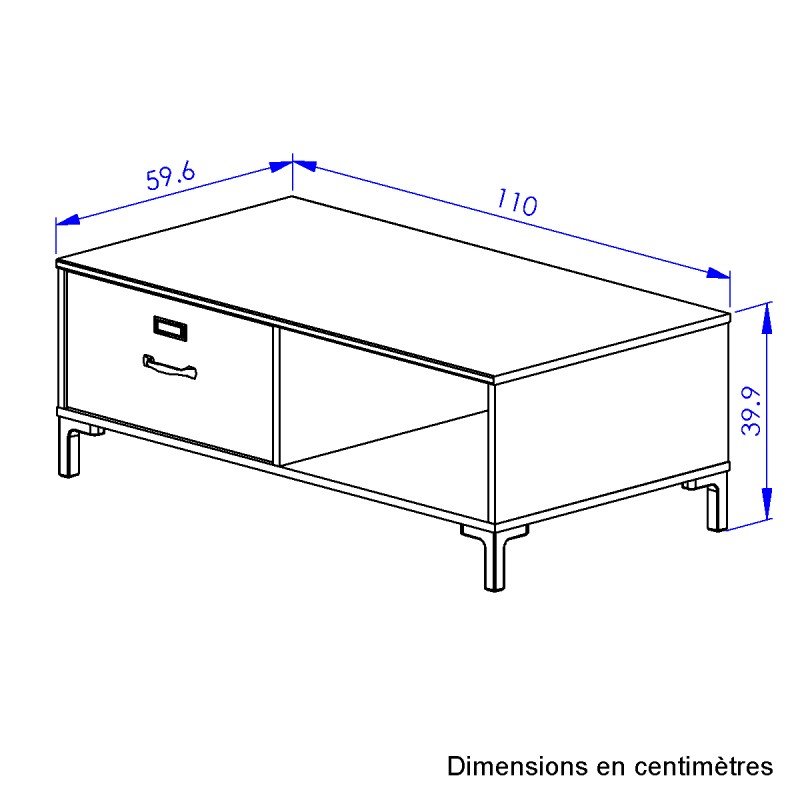 Manchester Tραπεζάκι σαλονιού με ένα συρτάρι 110x60x40εκ. Helvezia Oak / Black