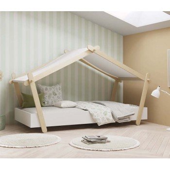 Lodge κρεβάτι παιδικό μονό 223,2x105,5x129,7εκ. ( για στρώμα 90x200εκ. )  Hamilton Oak / White με τάβλες στήριξης στρώματος
