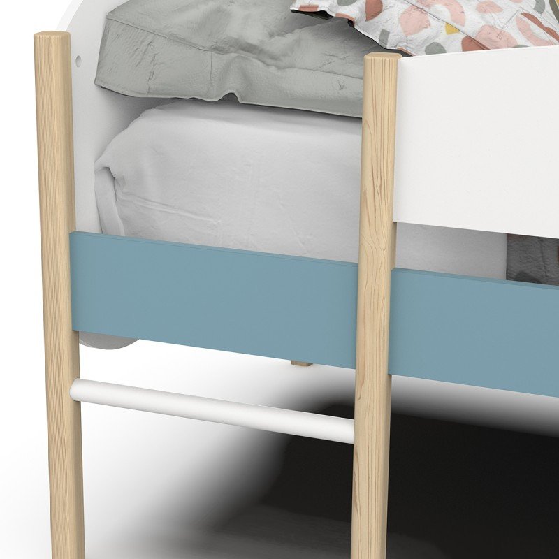 Longane παιδικό κρεβάτι με τσουλήθρα 206x183x85εκ. ( για στρώμα 90x190εκ. ή 90x200εκ. )Λευκό / Μπλε με τάβλες στήριξης στρώματος