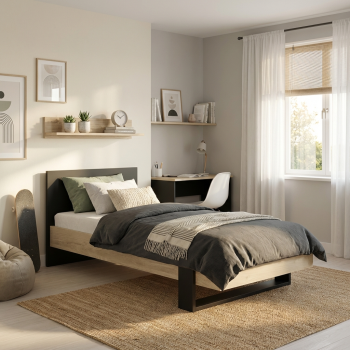 Duplex Κρεβάτι Μονό 100x204εκ. ( για στρώμα 90x200εκ.)  Black/Natural Chestnut