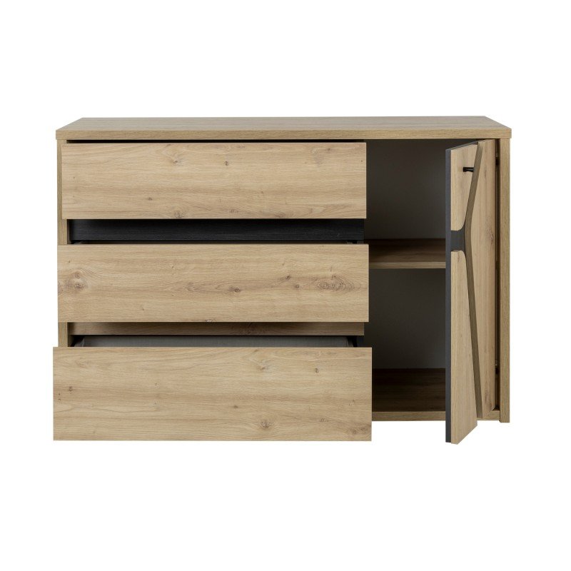 Alana συρταριέρα με 3 συρτάρια και 1 πόρτα 117x47x76εκ. Artisan oak / Black thread