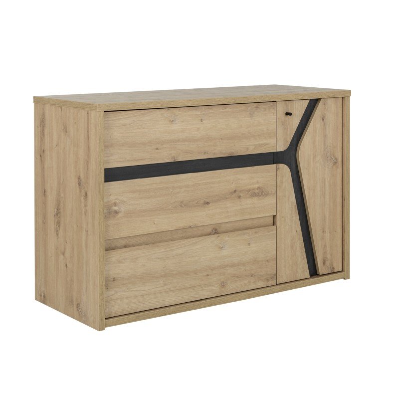 Alana συρταριέρα με 3 συρτάρια και 1 πόρτα 117x47x76εκ. Artisan oak / Black thread