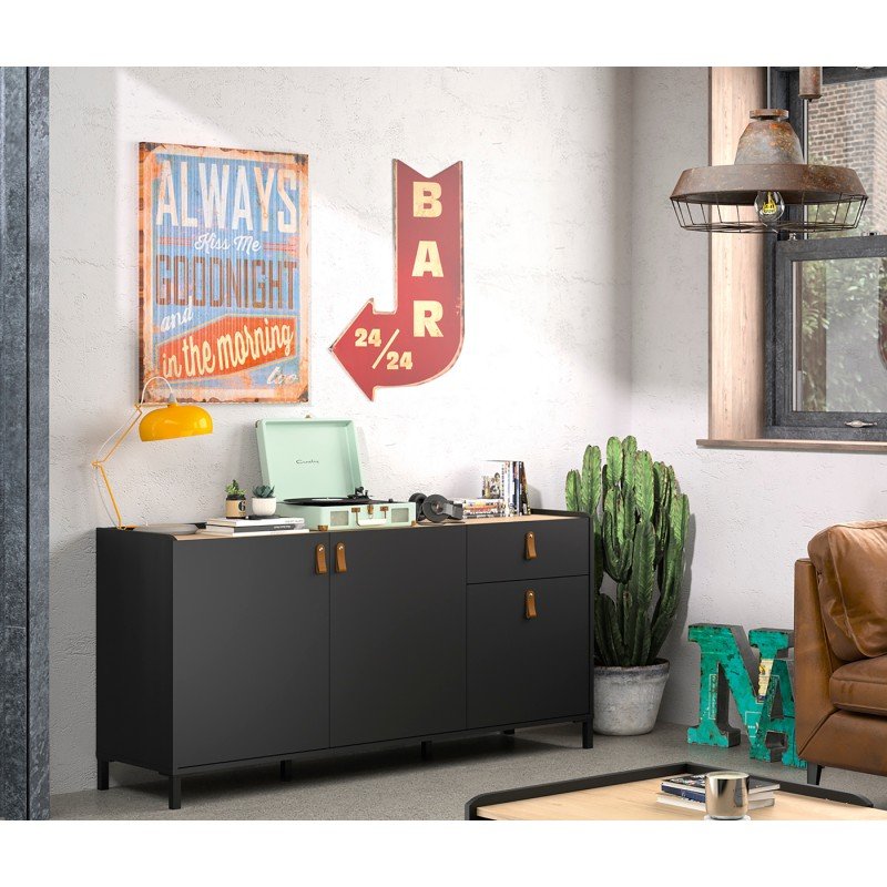 Amsterdam Mπουφές με 3 πόρτες και 1 συρτάρι 160x45x79εκ. Natural Chestnut / Black