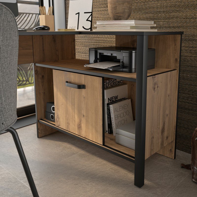 Arsen γραφείο γωνιακό 136/99x48/88x73εκ. με ντουλάπι Artisan Oak / Μαύρο