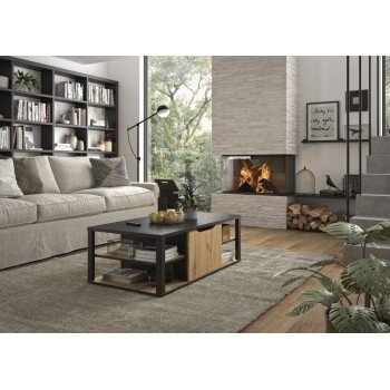 Buxton τραπεζάκι σαλονιού με χώρο αποθήκευσης 110x60x38εκ. Artisan Oak / Black