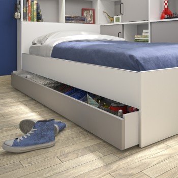 Erwan κρεβάτι μονό 120x221εκ. ( για στρώμα 90x200εκ. ) Moon Grey/White  με αποθηκευτικό συρτάρι