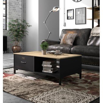 Manchester Tραπεζάκι σαλονιού με ένα συρτάρι 110x60x40εκ. Helvezia Oak / Black