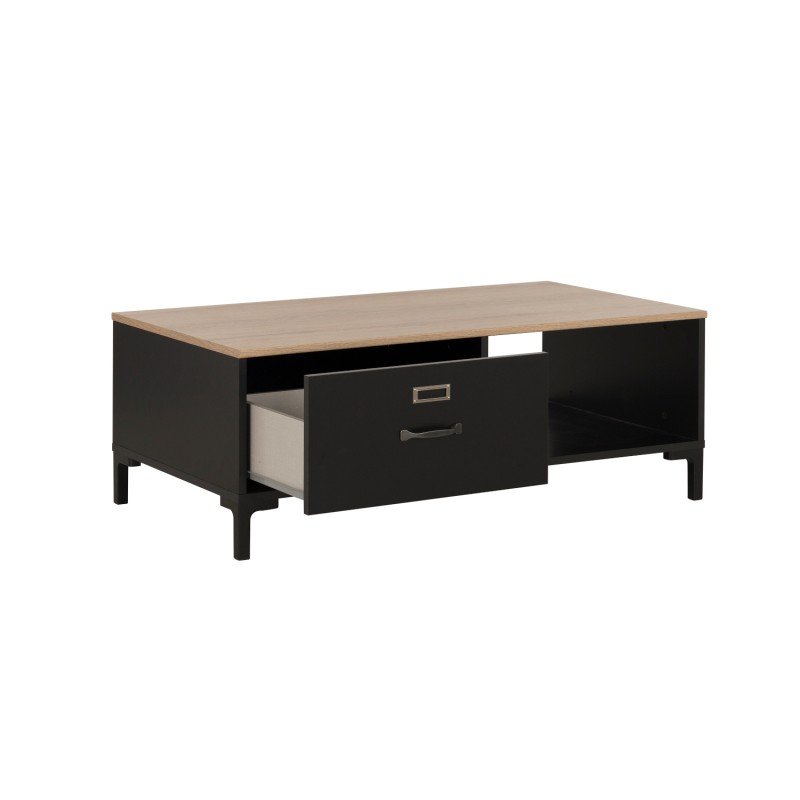 Manchester Tραπεζάκι σαλονιού με ένα συρτάρι 110x60x40εκ. Helvezia Oak / Black