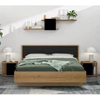Otello κρεβάτι διπλό 180x93x204εκ. ( για στρώμα 160x200εκ.) Helvezia Oak / Μαύρο