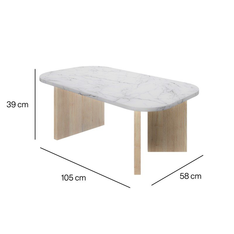 Quartz τραπεζάκι σαλονιού 105x58x39εκ. Natural chestnut / Marble