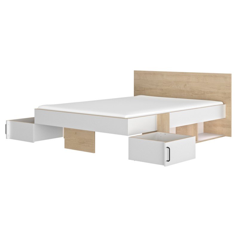 Swivel Κρεβάτι διπλό με αποθηκευτικούς χώρους 160x194εκ. ( για στρώμα 140x190εκ. ) Blond Oak / Λευκό