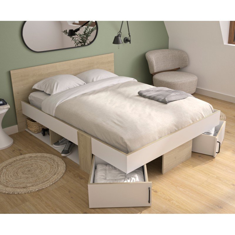 Swivel Κρεβάτι διπλό με αποθηκευτικούς χώρους 160x194εκ. ( για στρώμα 140x190εκ. ) Blond Oak / Λευκό