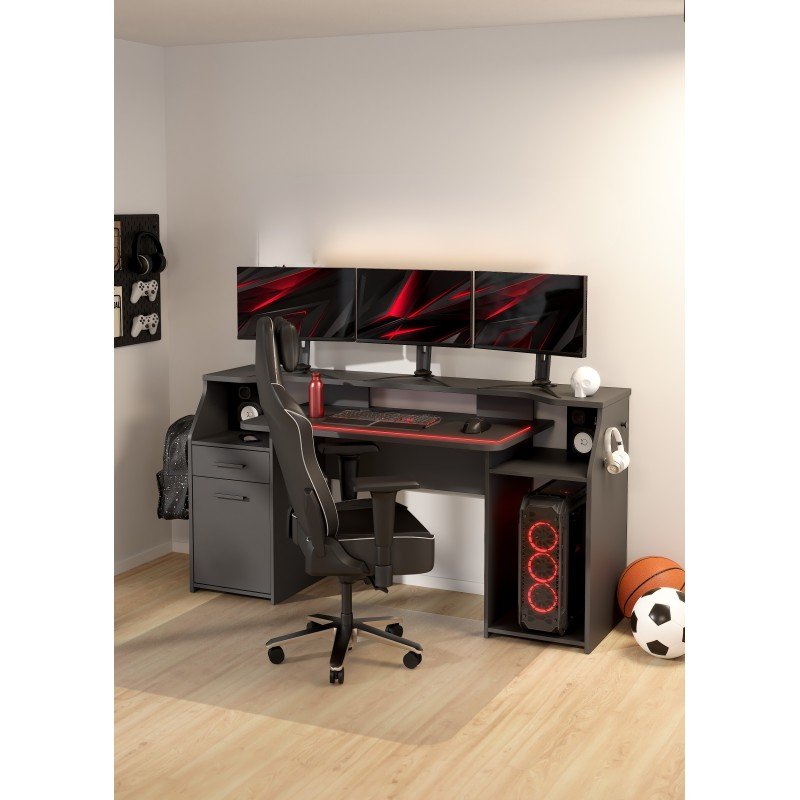 Function Plus γραφείο gaming με 1 πόρτα και 1 συρτάρι  171x62,2x89,2εκ. Γκρι