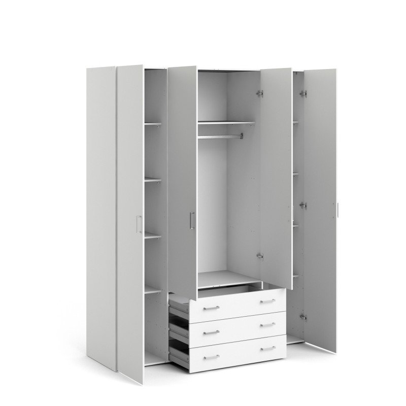 Space ντουλάπα με 4 πόρτες και 3 συρτάρια 154x49,5x200,4εκ.  Λευκό