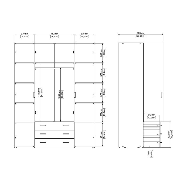Space ντουλάπα με 4 πόρτες και 3 συρτάρια 154x49,5x200,4εκ. Δρυς