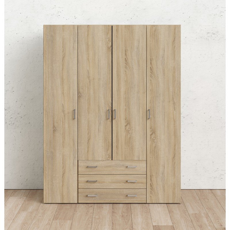 Space ντουλάπα με 4 πόρτες και 3 συρτάρια 154x49,5x200,4εκ. Δρυς
