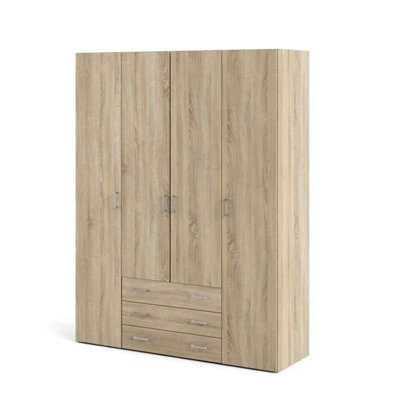 Space ντουλάπα με 4 πόρτες και 3 συρτάρια 154x49,5x200,4εκ. Δρυς