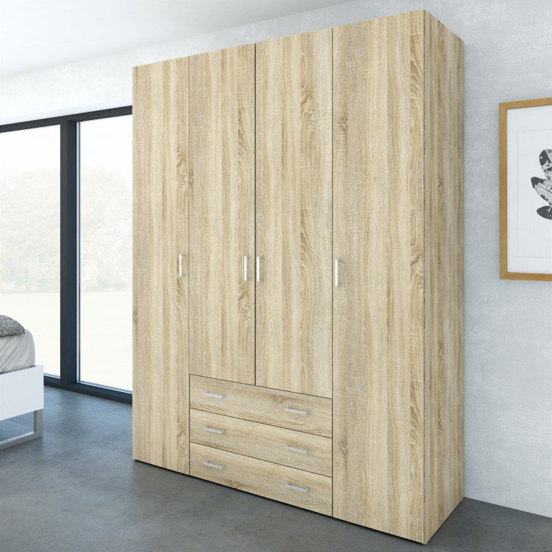 Space ντουλάπα με 4 πόρτες και 3 συρτάρια 154x49,5x200,4εκ. Δρυς