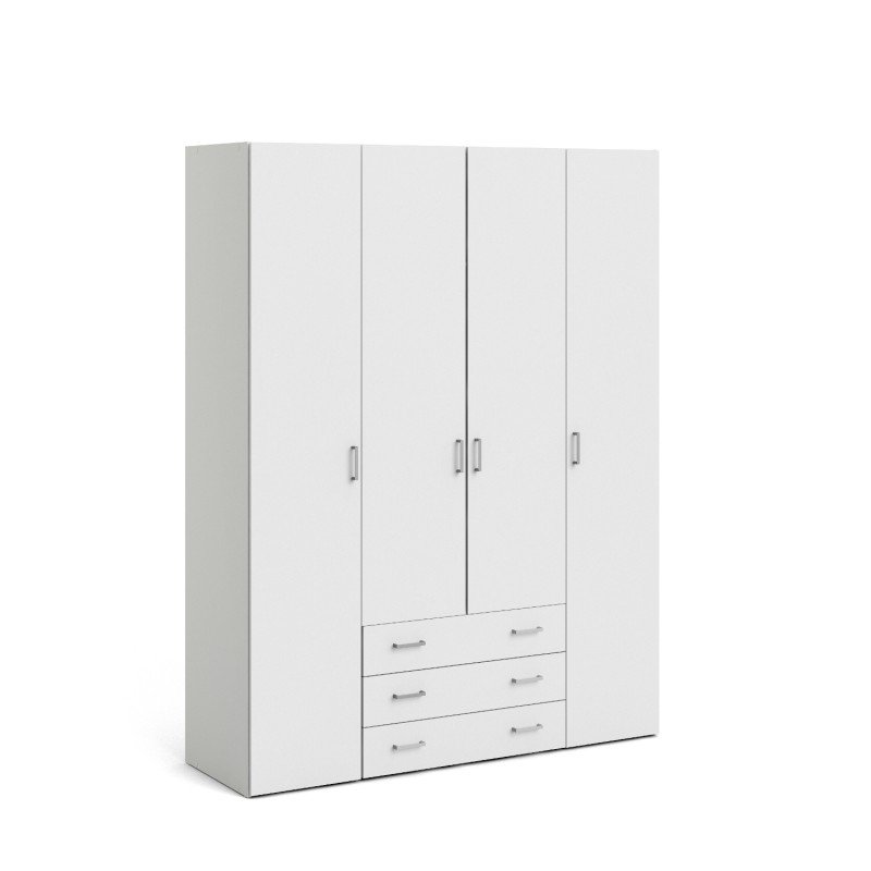 Space ντουλάπα με 4 πόρτες και 3 συρτάρια 154x49,5x200,4εκ.  Λευκό