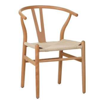 Καρέκλα Wishbone pakoworld rubberwood-σχοινί σε φυσική απόχρωση 53.5x57x74εκ