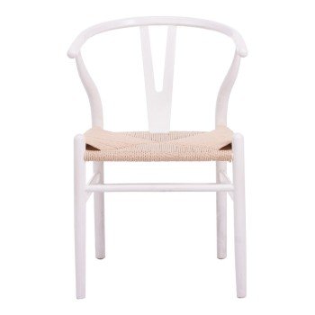 Καρέκλα Wishbone pakoworld rubberwood-σχοινί σε λευκή απόχρωση 53.5x57x74εκ