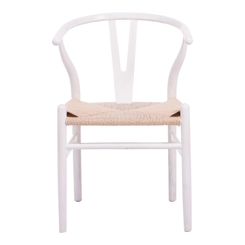 Καρέκλα Wishbone pakoworld rubberwood-σχοινί σε λευκή απόχρωση 53.5x57x74εκ