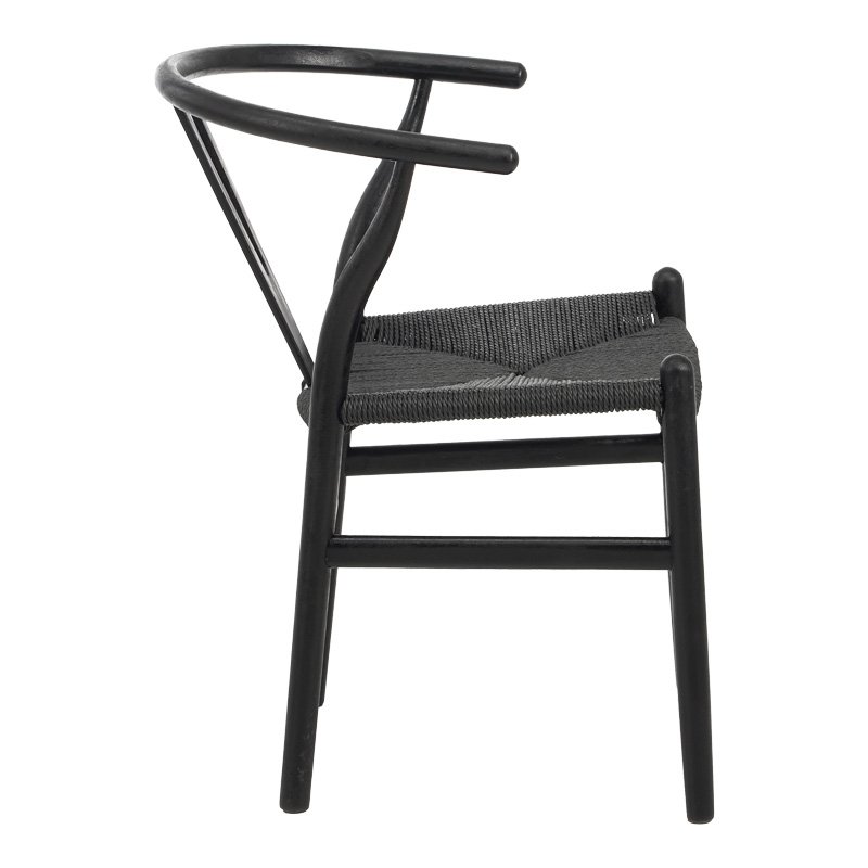 Καρέκλα Wishbone pakoworld rubberwood-σχοινί σε μαύρη απόχρωση 53.5x57x74εκ