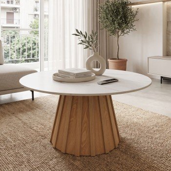 Τραπέζι σαλονιού Franzel pakoworld sintered stone σε όψη μαρμάρου-mdf σε φυσική απόχρωση Φ80x40εκ