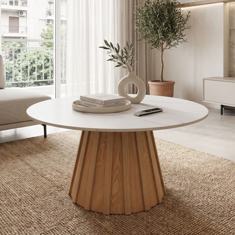 Τραπέζι σαλονιού Franzel pakoworld sintered stone σε όψη μαρμάρου-mdf σε φυσική απόχρωση Φ80x40εκ Τραπέζι σαλονιού Franzel pakoworld sintered stone σε όψη μαρμάρου-mdf σε φυσική απόχρωση Φ80x40εκ