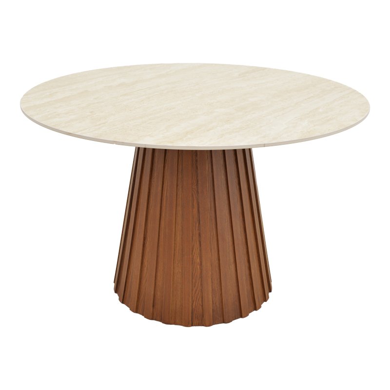 Τραπέζι Franzel pakoworld sintered stone σε όψη τραβερτίνας-mdf καρυδί Φ120x75εκ