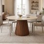 Τραπέζι Franzel pakoworld sintered stone σε όψη τραβερτίνας-mdf καρυδί Φ120x75εκ