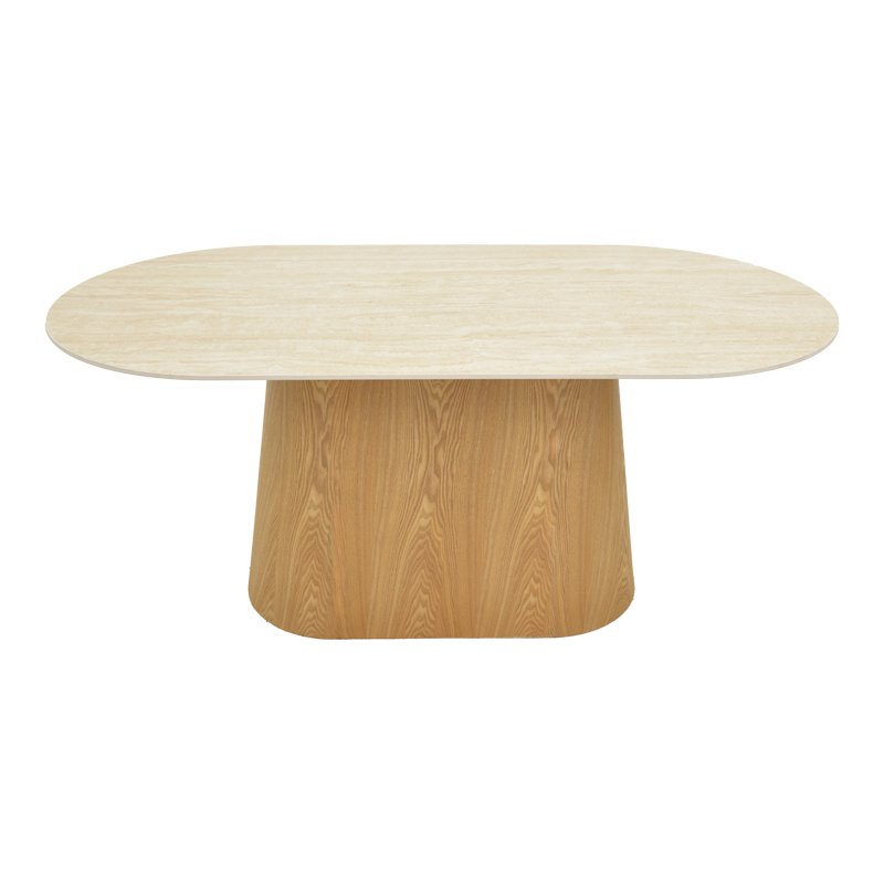 Τραπέζι Karlino pakoworld sintered stone σε όψη τραβερτίνας-mdf σε φυσική απόχρωση 180x90x76εκ