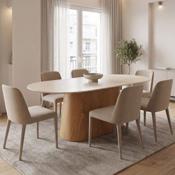 Τραπέζι Karlino pakoworld sintered stone σε όψη τραβερτίνας-mdf σε φυσική απόχρωση 180x90x76εκ