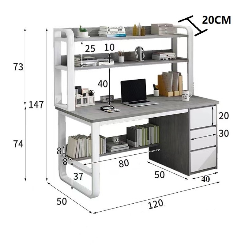 Γραφείο Soco pakoworld με ραφιέρα-MDF φυσικό-λευκό 120x50x147εκ
