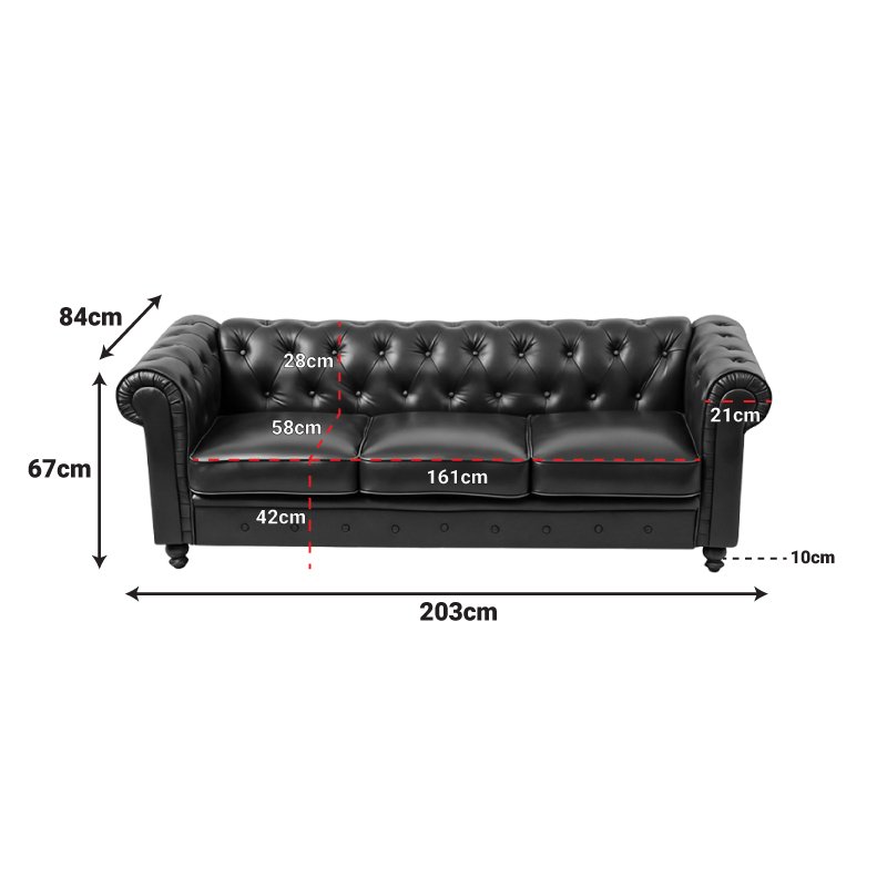 Kαναπές τριθέσιος τ. Chesterfield pakoworld pu κυπαρισσί 203x84x67εκ