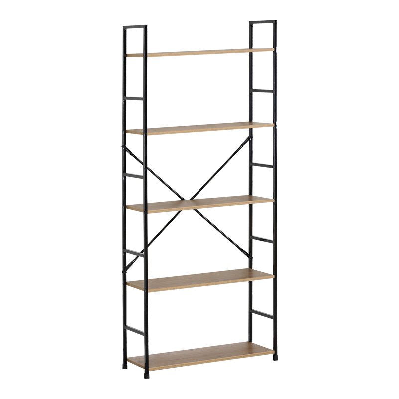 Βιβλιοθήκη Manlo pakoworld oak με μαύρο μέταλλο 58.6x23.5x144εκ