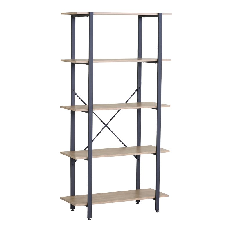 Βιβλιοθήκη Nebranzo pakoworld oak με μαύρο μέταλλο 80x34x155.3εκ