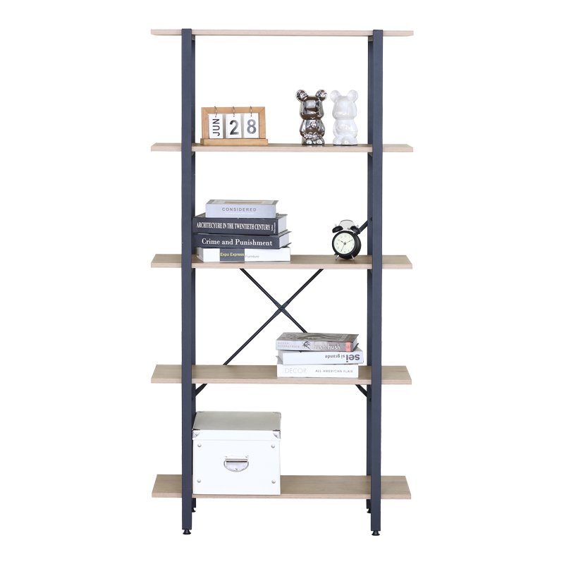Βιβλιοθήκη Nebranzo pakoworld oak με μαύρο μέταλλο 80x34x155.3εκ