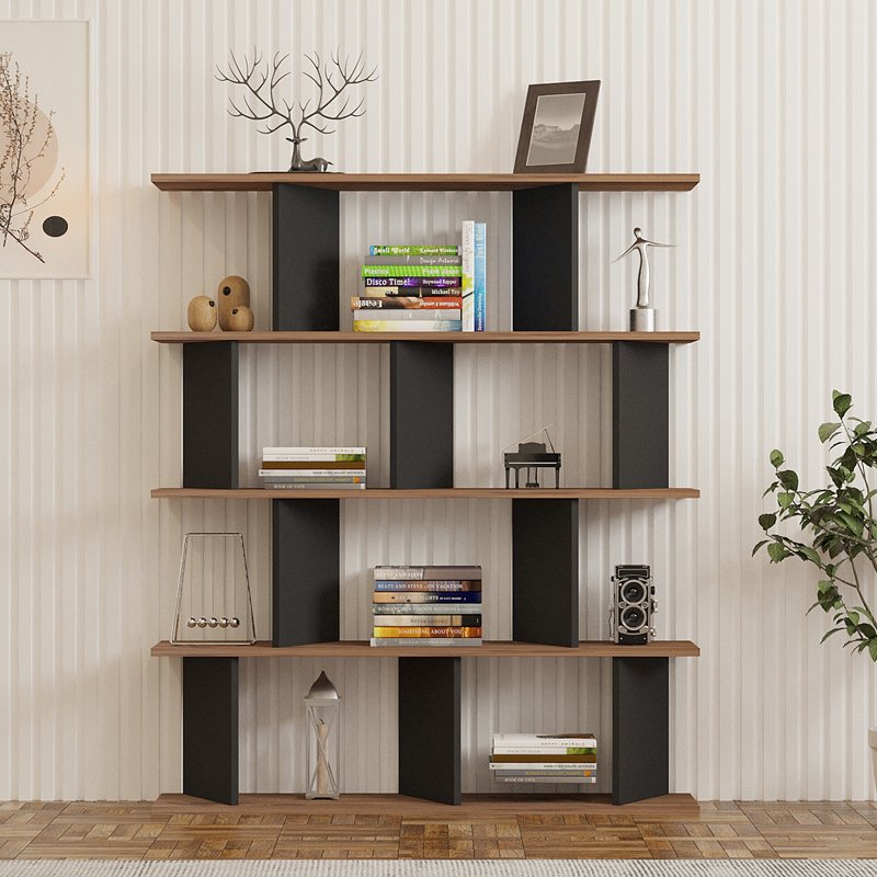 Βιβλιοθήκη Ratu pakoworld ανθρακί με oak 120x24,6x141εκ Βιβλιοθήκη Ratu pakoworld ανθρακί με oak 120x24,6x141εκ