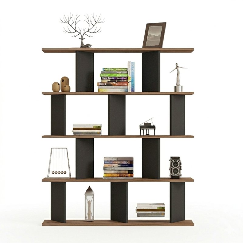 Βιβλιοθήκη Ratu pakoworld ανθρακί με oak 120x24,6x141εκ Βιβλιοθήκη Ratu pakoworld ανθρακί με oak 120x24,6x141εκ