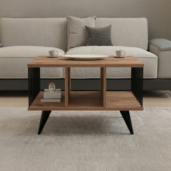 Τραπέζι σαλονιού Pena pakoworld sonoma με μαύρο 90x60x39,5εκ