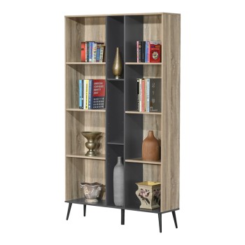 Βιβλιοθήκη Zezan pakoworld σε sonoma-ανθρακί απόχρωση 114x30x200.5εκ