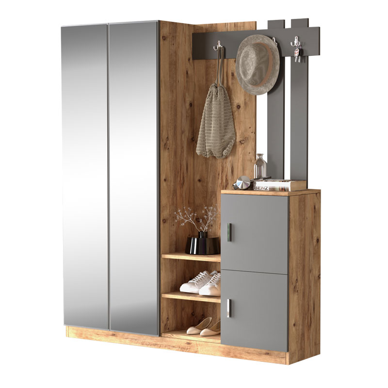Έπιπλο εισόδου Doorse pakoworld μελαμίνης ανθρακί-oak 147.5x35x180εκ