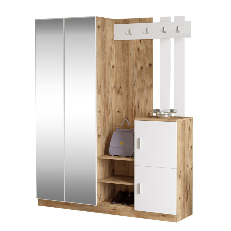 Έπιπλο εισόδου Doorse pakoworld μελαμίνης λευκό-oak 147.5x35x180εκ Έπιπλο εισόδου Doorse pakoworld μελαμίνης λευκό-oak 147.5x35x180εκ