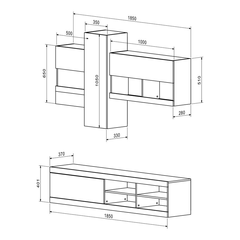 Σύνθετο σαλονιού Torania pakoworld sonoma-λευκό 185x37x145εκ Σύνθετο σαλονιού Torania pakoworld sonoma-λευκό 185x37x145εκ