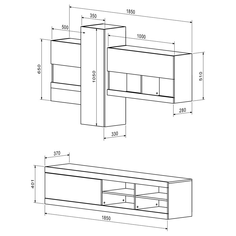Σύνθετο σαλονιού Torania pakoworld sonoma-λευκό 185x37x145εκ Σύνθετο σαλονιού Torania pakoworld sonoma-λευκό 185x37x145εκ