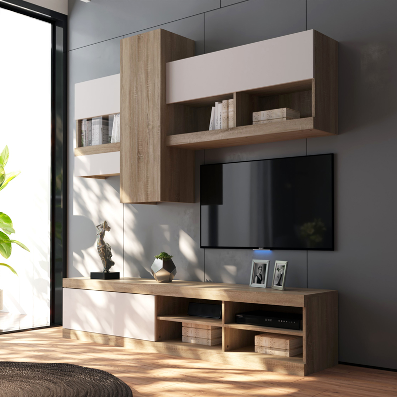 Σύνθετο σαλονιού Torania pakoworld sonoma-λευκό 185x37x145εκ Σύνθετο σαλονιού Torania pakoworld sonoma-λευκό 185x37x145εκ