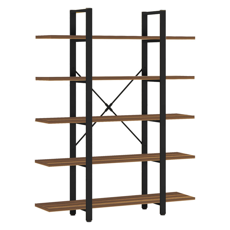 Βιβλιοθήκη Esthon pakoworld καρυδί-μαύρο μέταλλο 120x32x184εκ